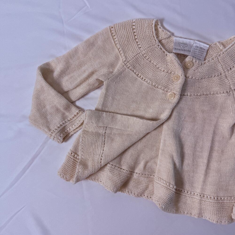 Koala Kids Cream Knit 1/4 Button Down Cottagecore Cardigan Sz 12-18 mo